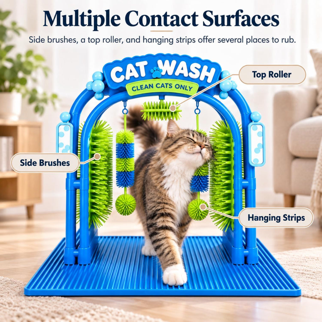 Indoor Cat Self-Grooming Arch: Gentle Dry Massage & Hair Removal For Your Relaxed Cat (Blue)