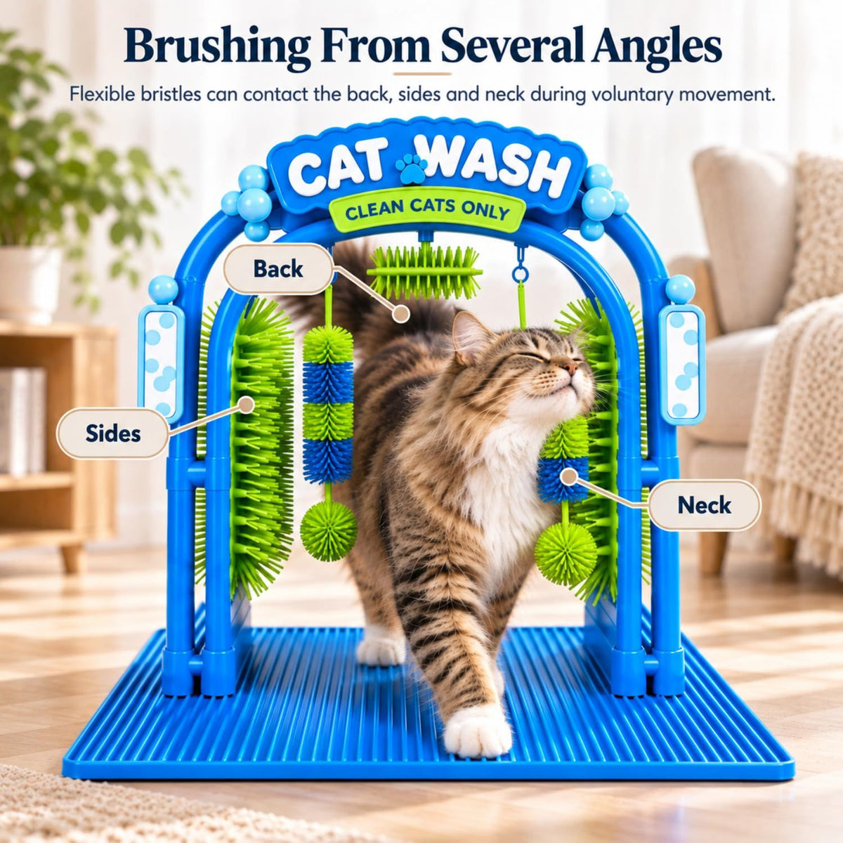 Indoor Cat Self-Grooming Arch: Gentle Dry Massage & Hair Removal For Your Relaxed Cat (Blue)