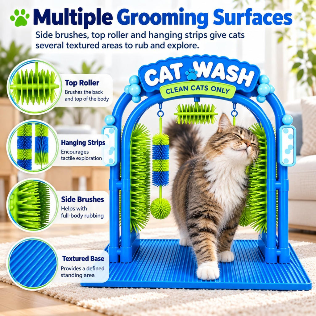 Indoor Cat Self-Grooming Arch: Gentle Dry Massage & Hair Removal For Your Relaxed Cat (Blue)