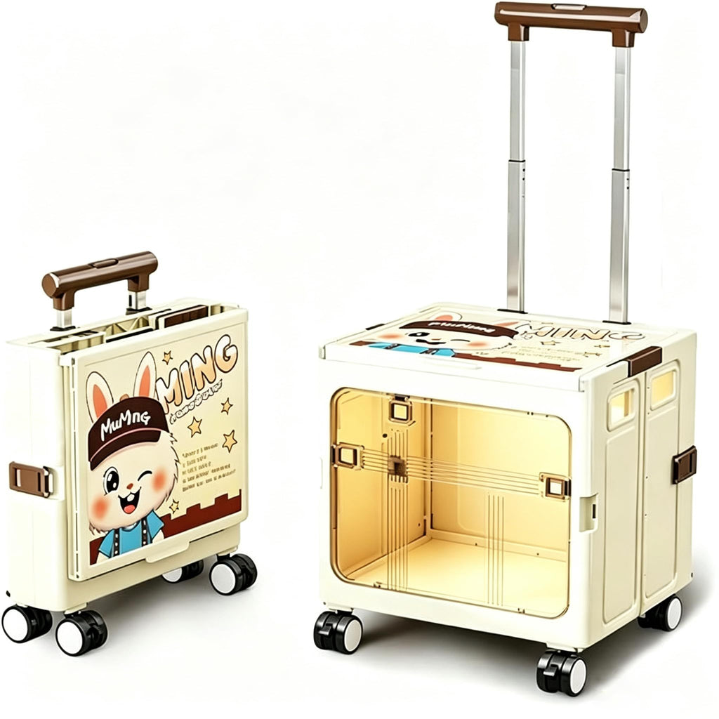 Foldable Sliding crates, Large-Capacity suitcases, Airplane Wheel Handbags, pet Boxes, Groceries and Outdoor Utility trolleys, Compact and Foldable Design, 14.37*12.20*14.96in (beige)