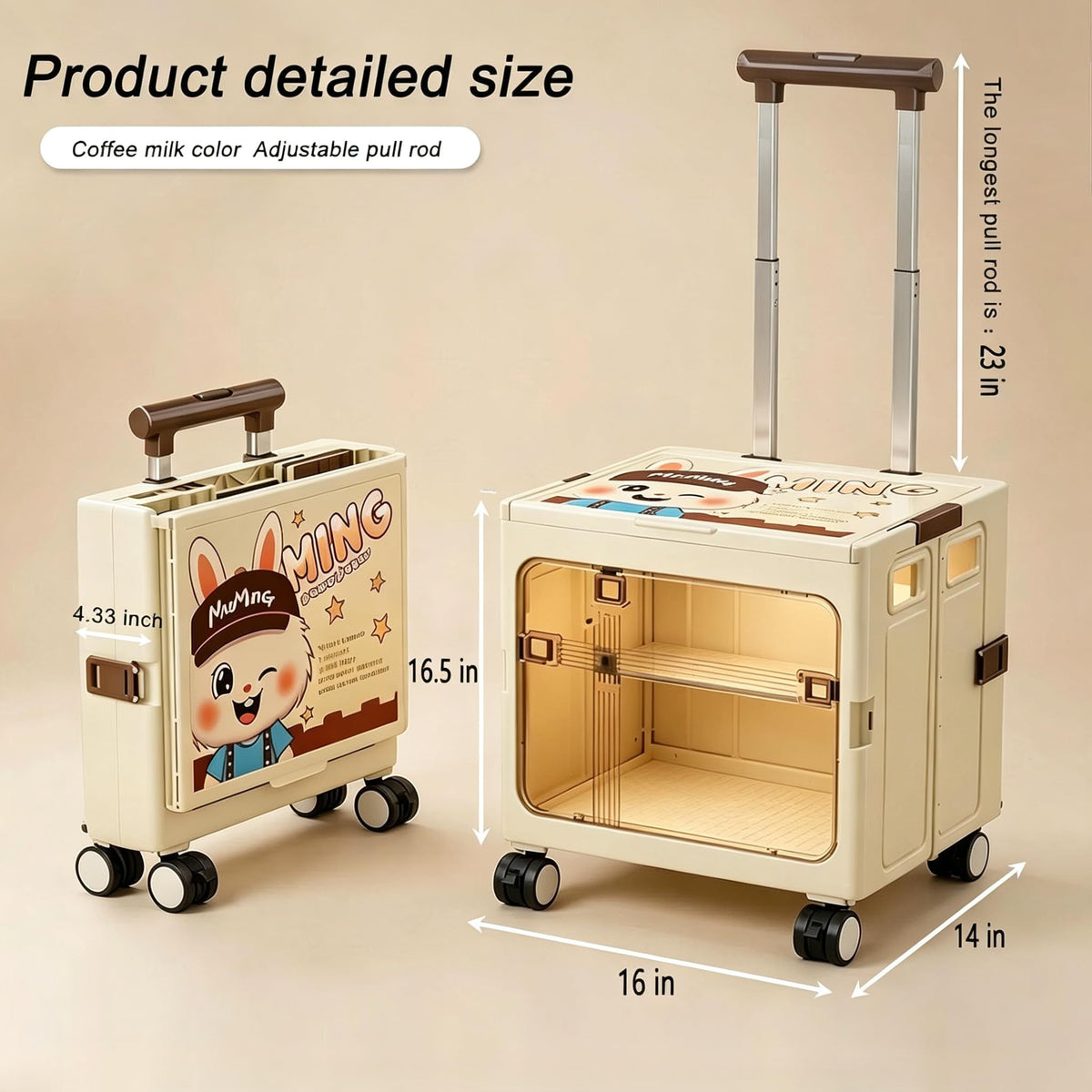 Foldable Sliding crates, Large-Capacity suitcases, Airplane Wheel Handbags, pet Boxes, Groceries and Outdoor Utility trolleys, Compact and Foldable Design, 14.37*12.20*14.96in (beige)