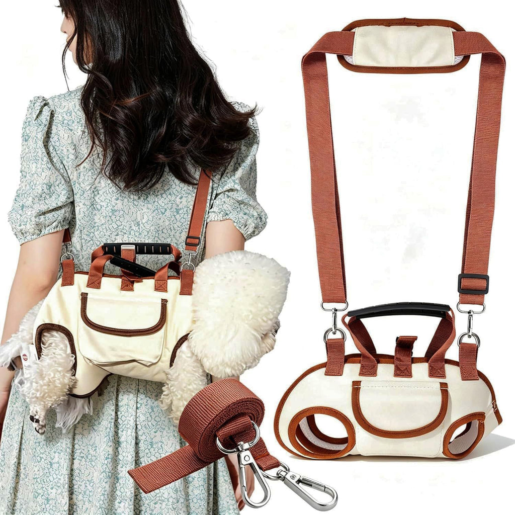 Hands Free Dog Backpack Carrier for Small Dogs, Breathable Pet Carrier with Adjustable Straps,Portable Shoulder Carrier Sling Backpack for Hiking, Camping, Walking, Cycling,L(Brown)