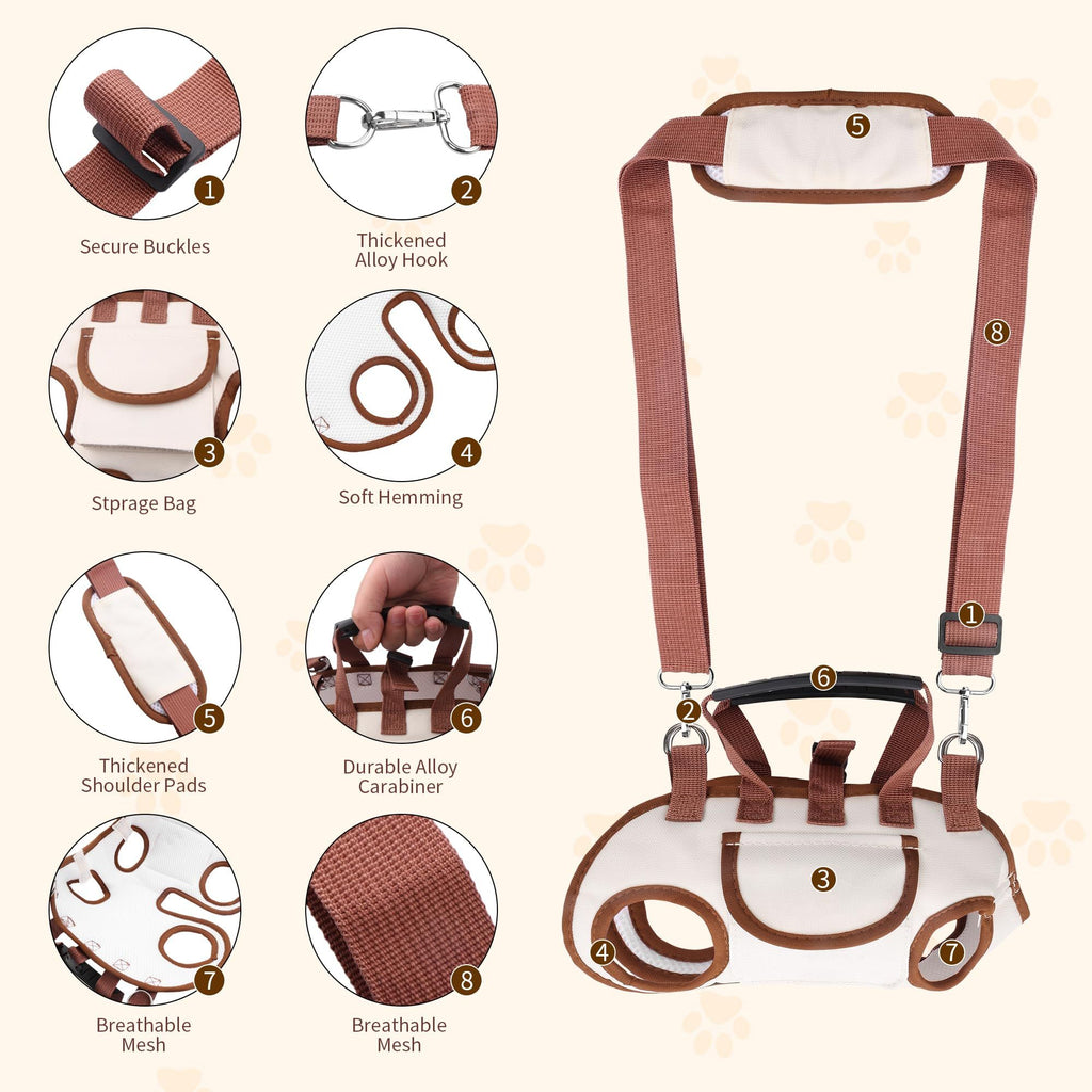 Hands Free Dog Backpack Carrier for Small Dogs, Breathable Pet Carrier with Adjustable Straps,Portable Shoulder Carrier Sling Backpack for Hiking, Camping, Walking, Cycling,L(Brown)
