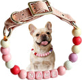 Personalized Beaded Dog Collar with Name Cute Girl NecklaceCustom silicone & wood beads, friendship bracelet style, adjustable 10-24" small to large dogs, durable pet gift , L+ (pink)