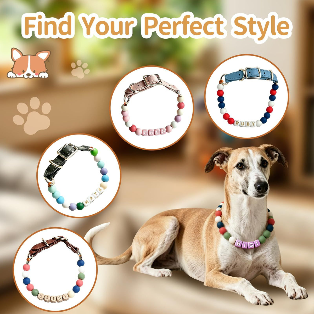 Personalized Beaded Dog Collar with Name Cute Girl NecklaceCustom silicone & wood beads, friendship bracelet style, adjustable 10-24" small to large dogs, durable pet gift , L+ (pink)