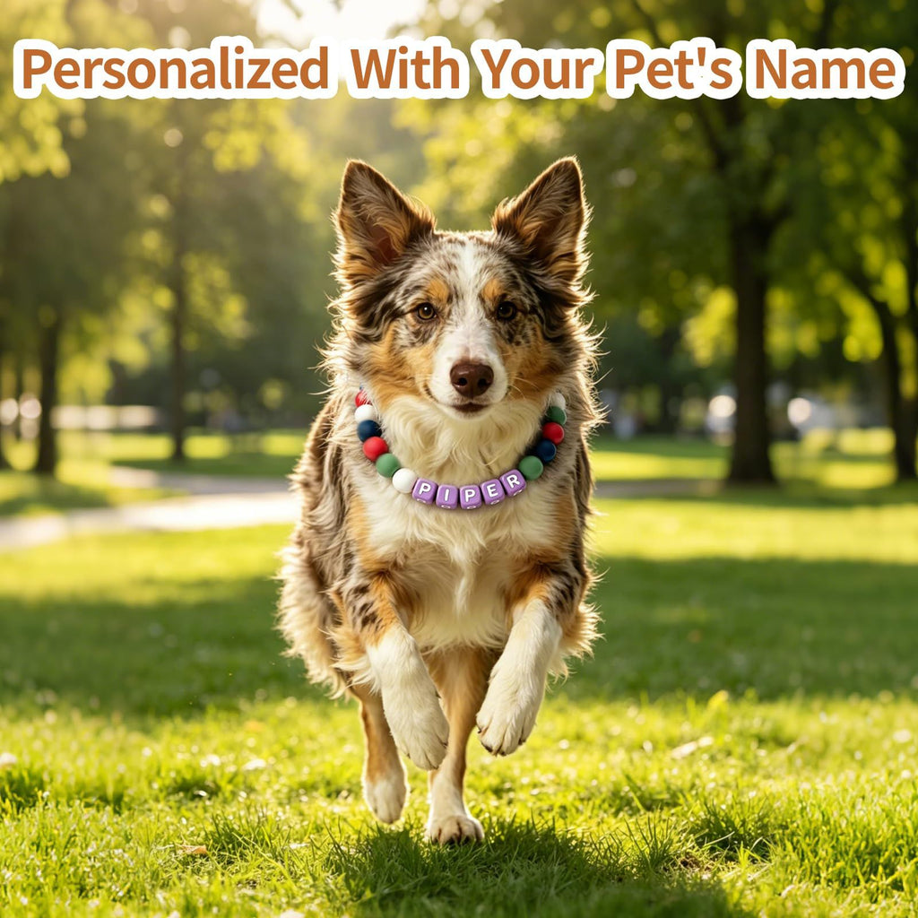 Personalized Beaded Dog Collar with Name Cute Girl NecklaceCustom silicone & wood beads, friendship bracelet style, adjustable 10-24" small to large dogs, durable pet gift , L+ (pink)