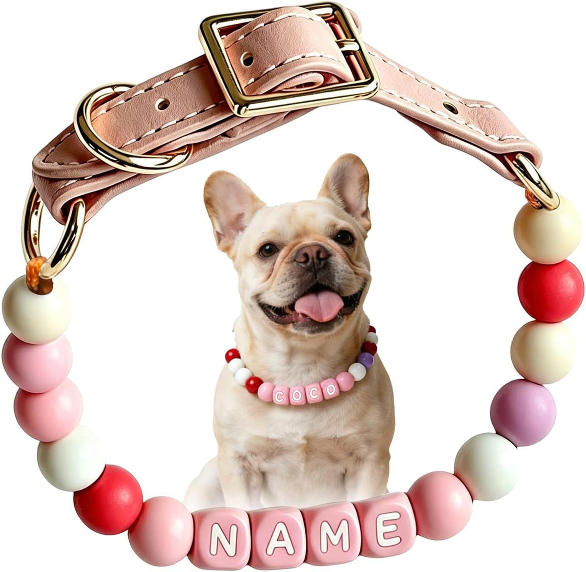 Personalized Beaded Dog Collar with Name Cute Girl NecklaceCustom silicone & wood beads, friendship bracelet style, adjustable 10-24" small to large dogs, durable pet gift , S (Blue)