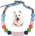 Personalized Beaded Dog Collar with Name Cute Girl NecklaceCustom silicone & wood beads, friendship bracelet style, adjustable 10-24" small to large dogs, durable pet gift , M (Blue)