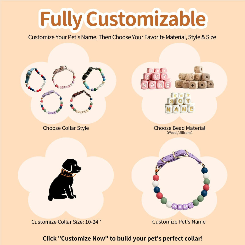 Personalized Beaded Dog Collar with Name Cute Girl NecklaceCustom silicone & wood beads, friendship bracelet style, adjustable 10-24" small to large dogs, durable pet gift , M (Blue)