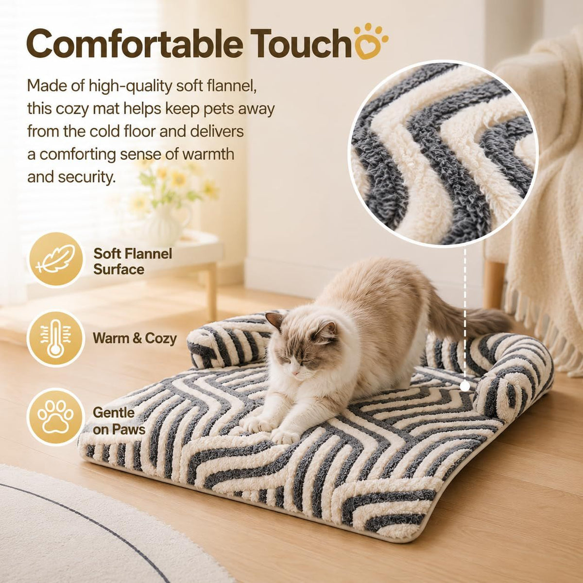 Calming Dog Bed Mats, Couch Bed Mat, Soft Flannel 3-Sided Bolster Pet Sofa Bed Supports Head & Neck(Gray)