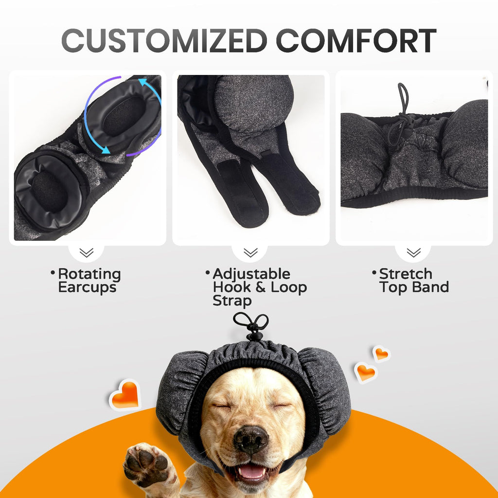 28dB Dog Ear Muffs Noise Protection,soft polyester, neoprene, noise relief for fireworks, thunderstorms, grooming, fits all breeds no flap ear wrap, S (Gray)