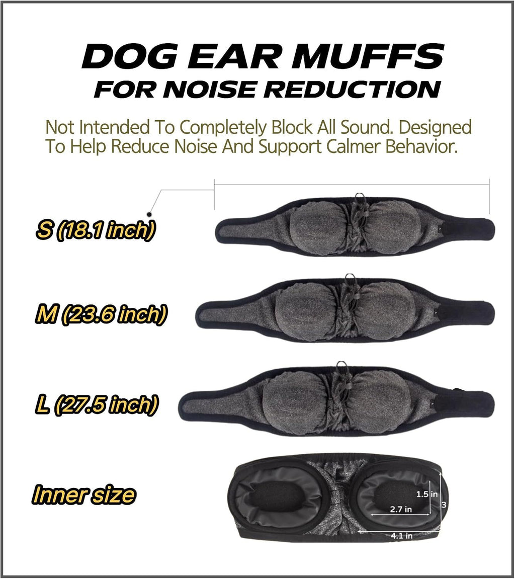 28dB Dog Ear Muffs Noise Protection,soft polyester, neoprene, noise relief for fireworks, thunderstorms, grooming, fits all breeds no flap ear wrap, S (Gray)