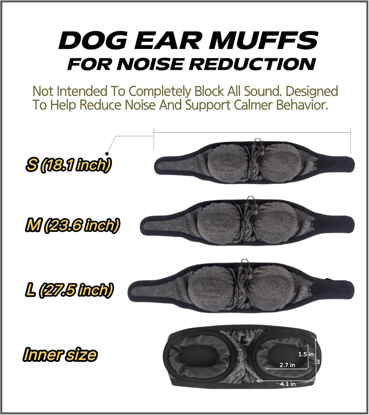 28dB Dog Ear Muffs Noise Protection,soft polyester, neoprene, noise relief for fireworks, thunderstorms, grooming, fits all breeds no flap ear wrap, S (Gray)