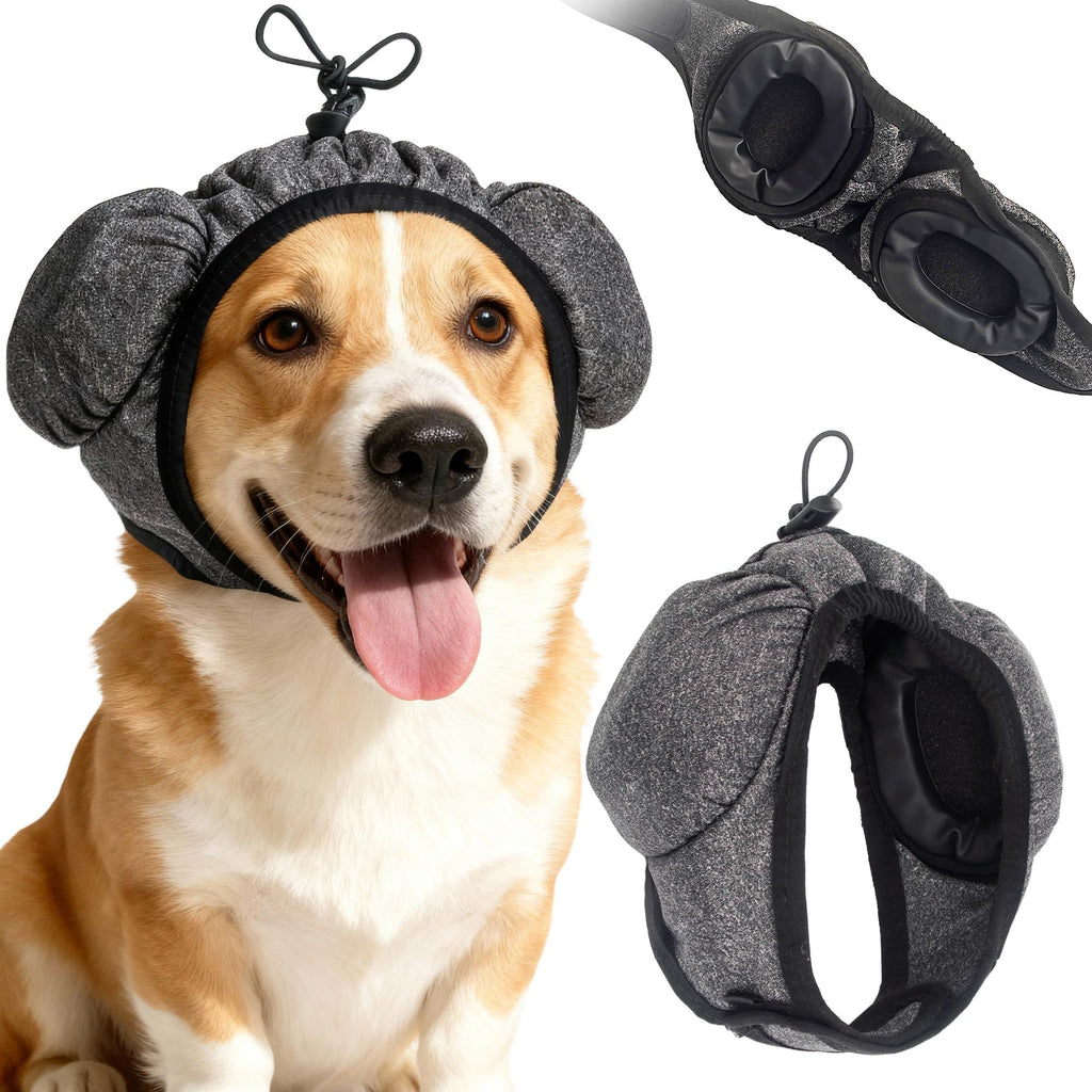 28dB Dog Ear Muffs Noise Protection,soft polyester, neoprene, noise relief for fireworks, thunderstorms, grooming, fits all breeds no flap ear wrap, M (Gray)