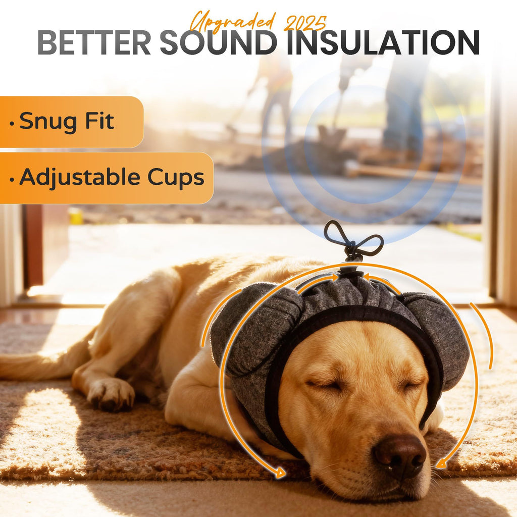 28dB Dog Ear Muffs Noise Protection,soft polyester, neoprene, noise relief for fireworks, thunderstorms, grooming, fits all breeds no flap ear wrap, M (Gray)