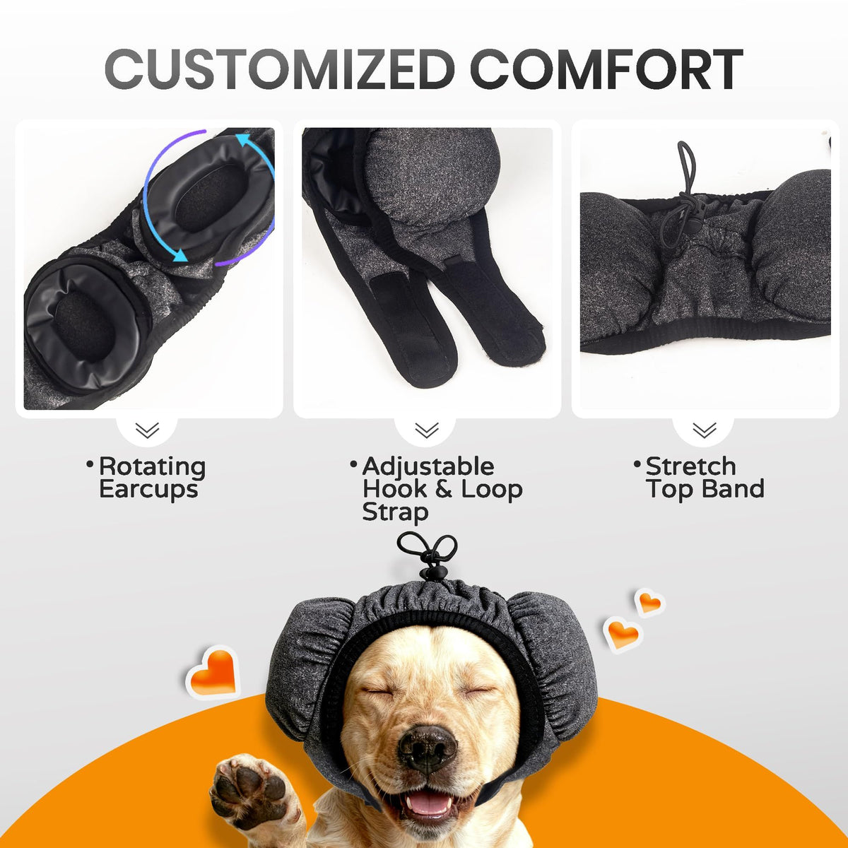 28dB Dog Ear Muffs Noise Protection,soft polyester, neoprene, noise relief for fireworks, thunderstorms, grooming, fits all breeds no flap ear wrap, L (Gray)