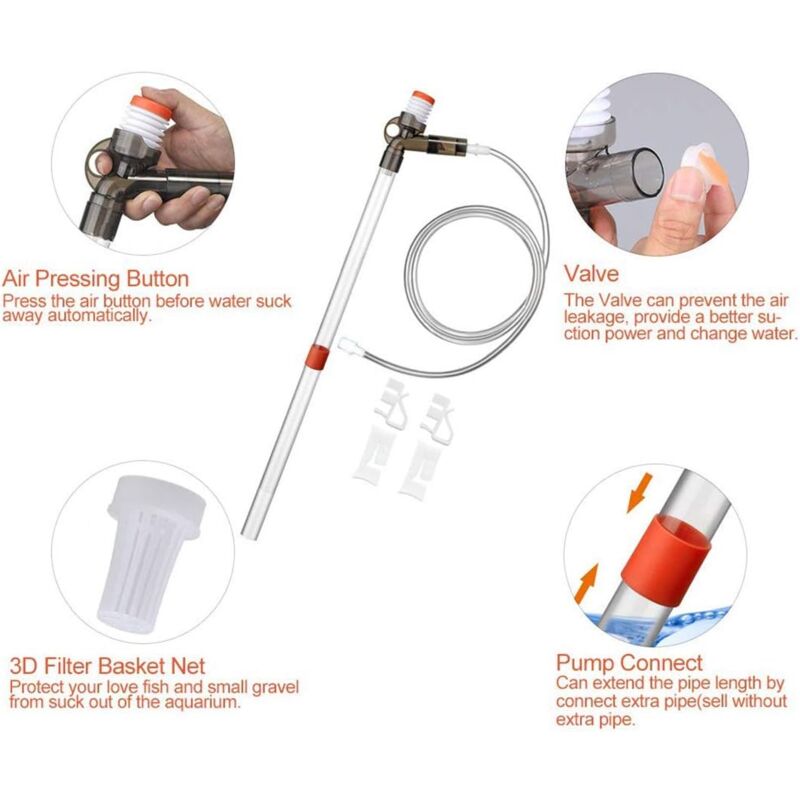 Aquarium Vacuum Cleaner Fish Tank Gravel Cleaning Kit With Siphon For Water Change - Cleaning Pump With Air Pressure