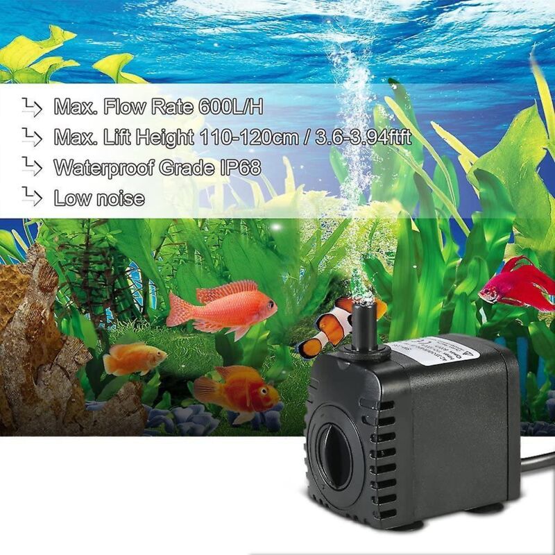 Submersible Water Pump, 600L/H 8W Water Pump, For Aquarium Tabletop Fountains, Pond Water Gardens And Hydroponic
