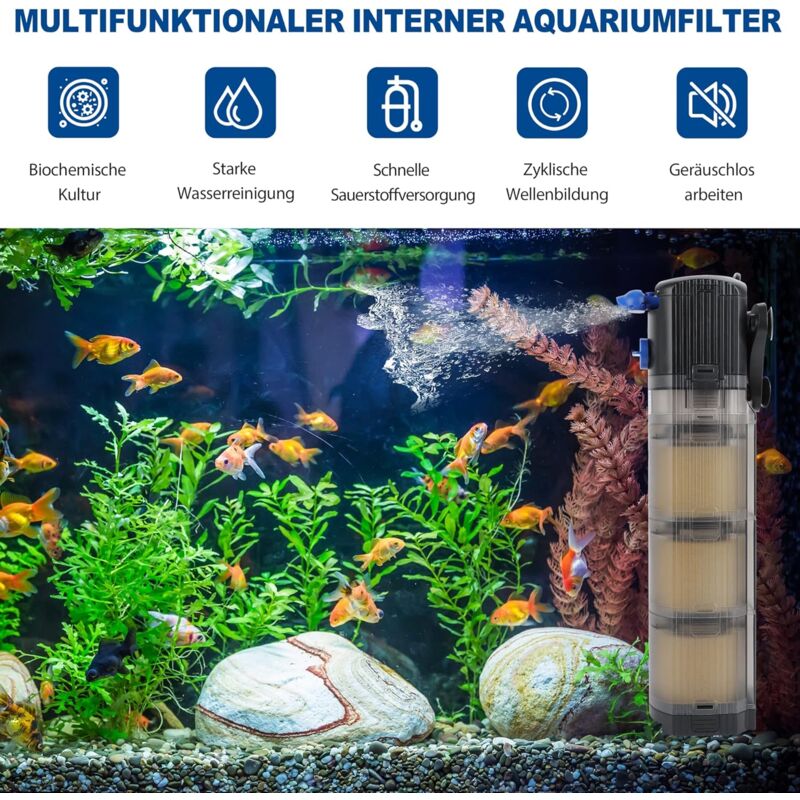 Aquarium Internal Filter Adjustable 3 In 1 Aquarium Pump For 100-300L Freshwater Or Saltwater Aquarium 1500L/H 25W