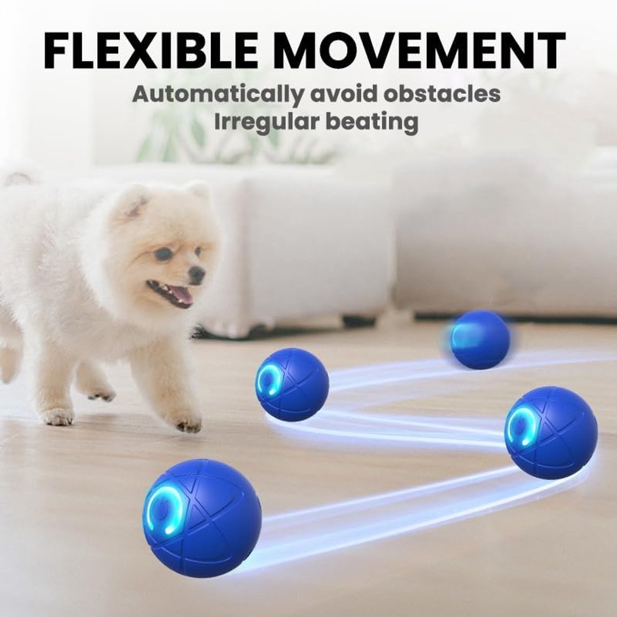 Pet Toys - Dog Toys - Interactive Dog Toys - Automatic Moving, Bouncing and Rotating Dog Ball - IPX7 Waterproof - Active Rolling Ball for Small and Medium Dogs (Blue)