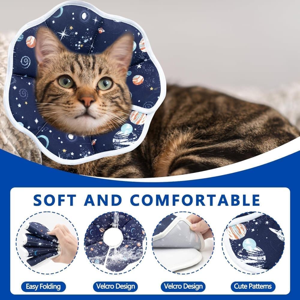 1 Adjustable Protective Collar for Cats and Dogs with Velcro, Blue, S, Compatible with Cats