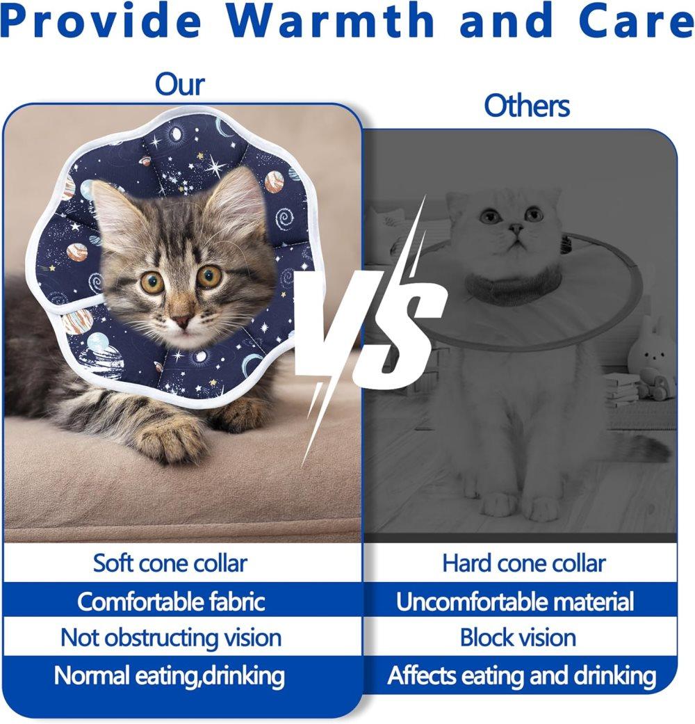 1 Adjustable Protective Collar for Cats and Dogs with Velcro, Blue, S, Compatible with Cats
