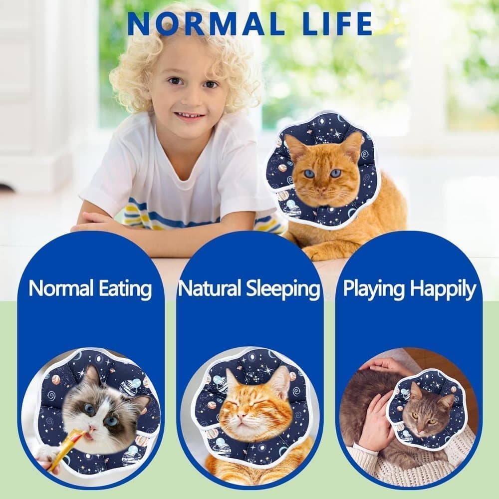 Adjustable Protective Collar for Cats and Dogs with Velcro, Compatible with Cats, M