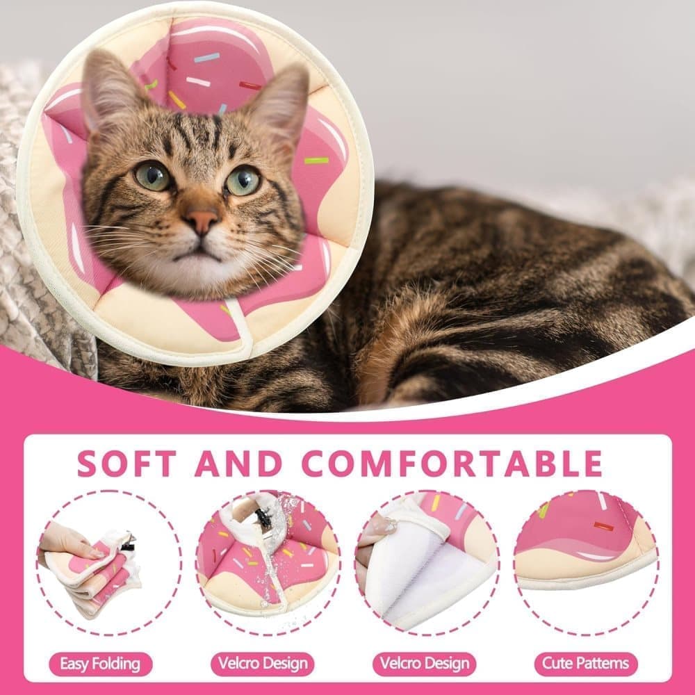 1 Adjustable Protective Collar for Cats and Dogs with Velcro, Compatible with Cats, M, Pink