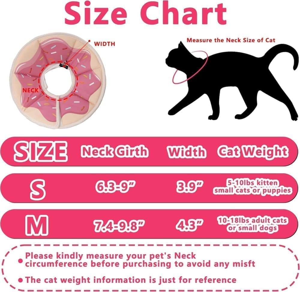 1 Adjustable Protective Collar for Cats and Dogs with Velcro, Compatible with Cats, M, Pink