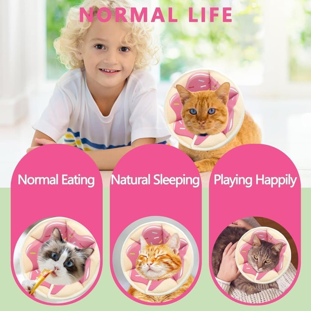 1 Adjustable Protective Collar for Cats and Dogs with Velcro, Compatible with Cats, M, Pink
