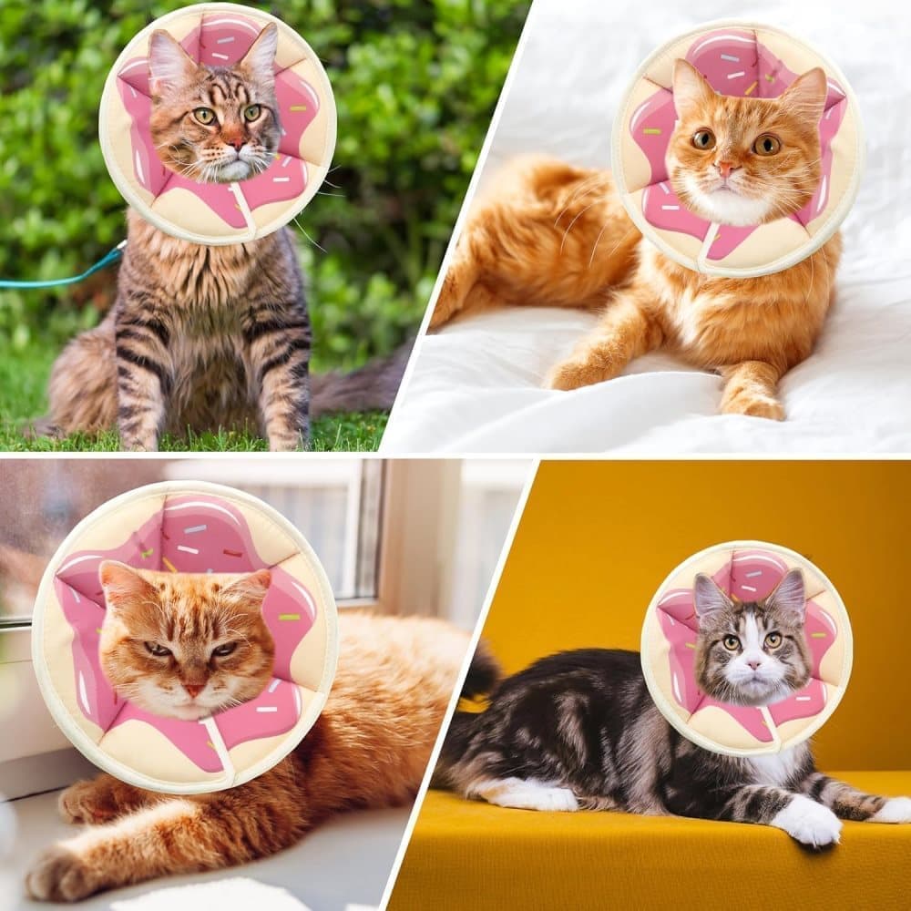 1 Adjustable Protective Collar for Cats and Dogs with Velcro, Compatible with Cats, M, Pink