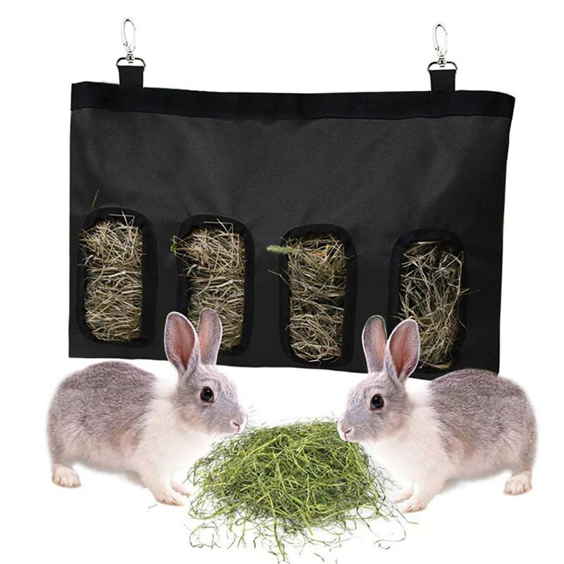 Pet Feeding Bag (Oxford Cloth) Size: two holes Color: Black for Rabbits/Guinea Pigs (1pc)