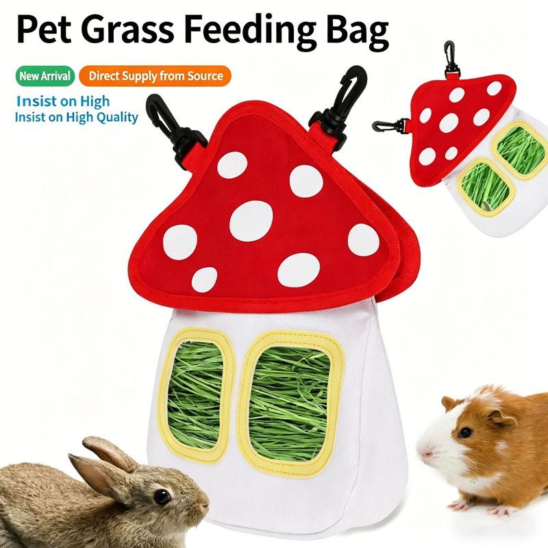 Pet Hay Feeder Bag (Oxford Cloth) Size: 280mm*230mm*50mm Color: Red/White for Rabbits/Guinea Pigs (1pc)