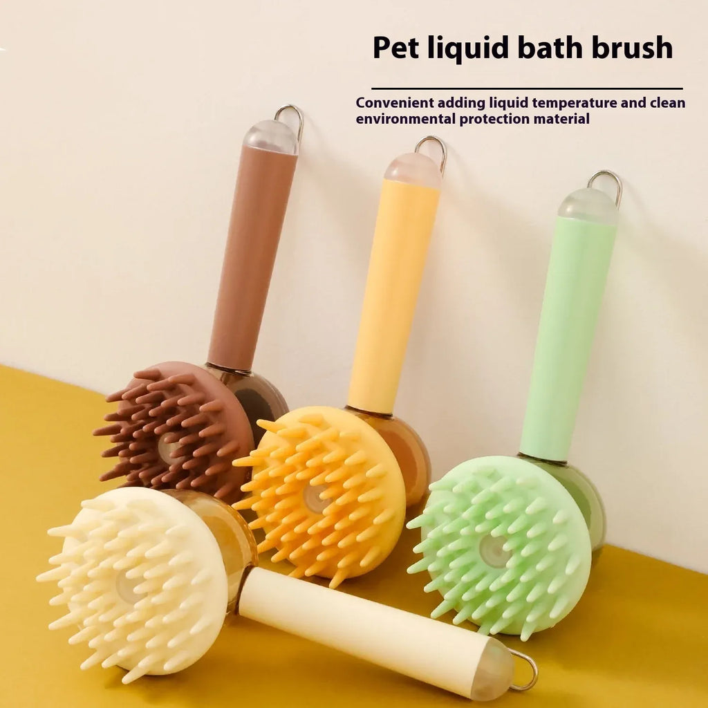 3 in 1 Pet Bath Brush Liquid Foaming Massage Brush, Coffee, 18 cm