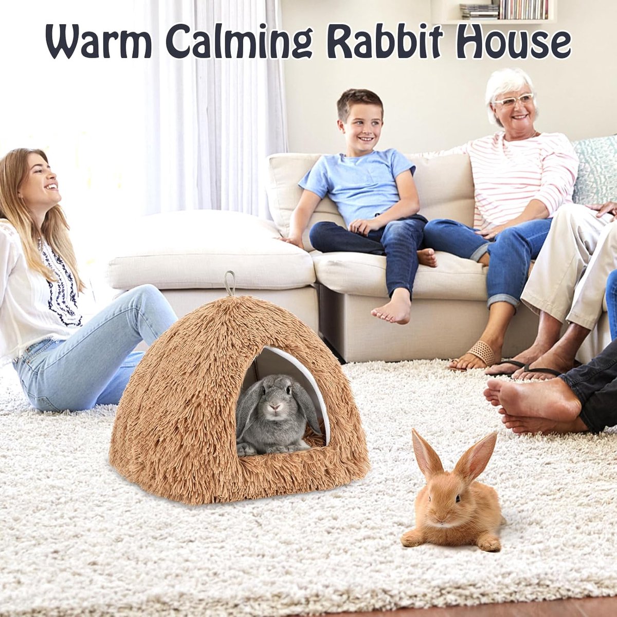 Cat Basket - Rabbit House - Cat House - Plush - Warmth - 40x40x37 CM - Rodent - Cat Bed - Kitten Basket - Animal House - Cat Cushion - Cat Den - Cat Houses - Cat Cave - Brown - Comfortable & Soft - For Rabbits, Cat, Guinea Pigs, Hamsters, Puppies