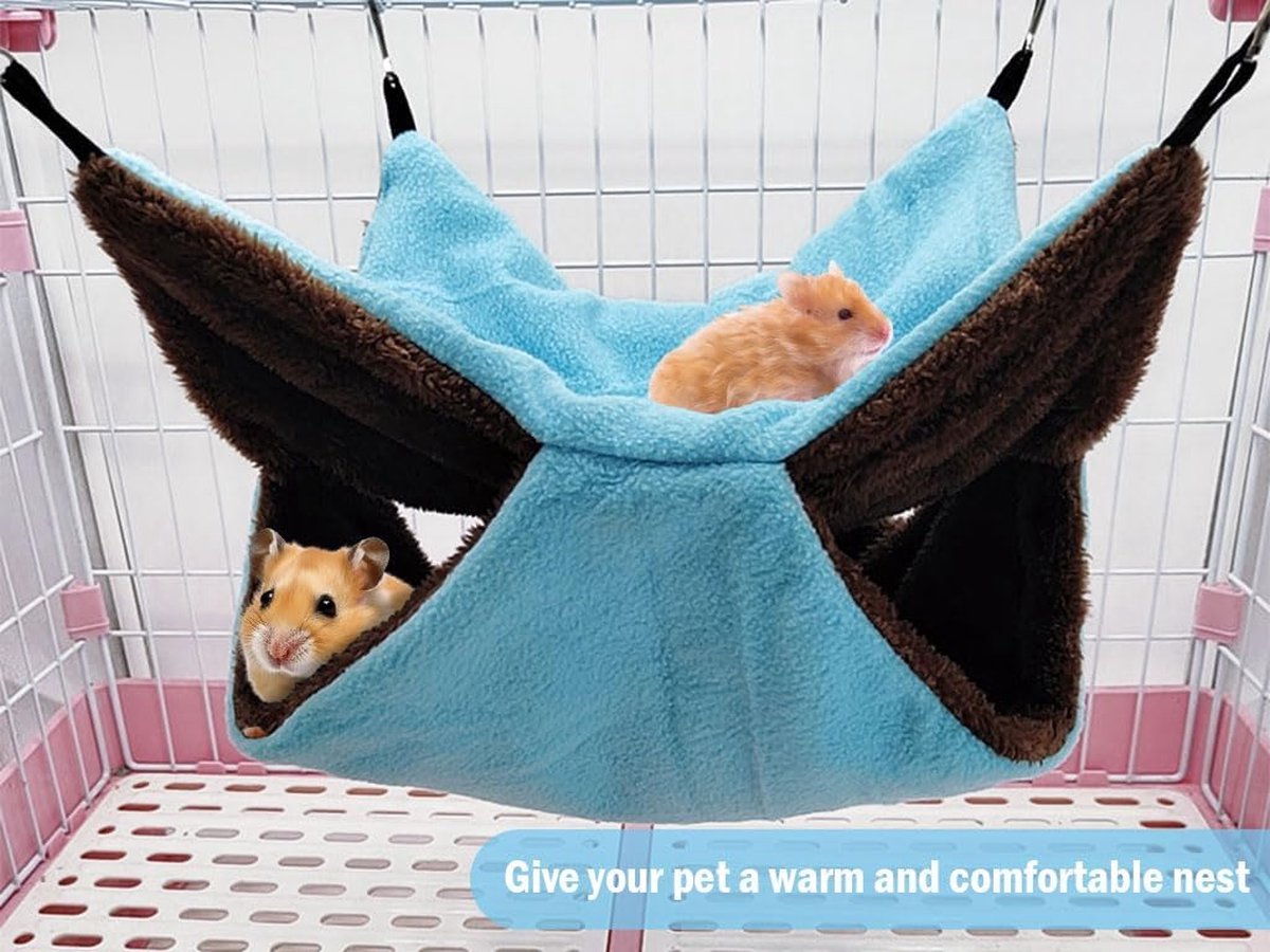 Hammock - 3 Pieces - Swing - Hamster Hammock - Rodent Cage - Rodent House - Rodent Hammock - Small Rodents - Hamster Toys - Mouse Toys - Hamster Bed - For Hamsters/Mice/Gerbils/Ferret/Guinea Pig - 34x34cm - Soft And Warm