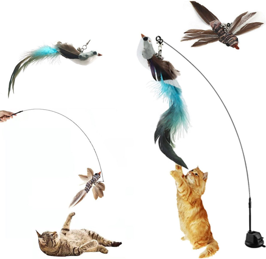 Toy Fishing Rod for Cats - Cat Play Rod - Cat Fishing Rod - 2 Extra Spring Heads - With Suction Cup Base - Interactive Cat Toy - Cat Toy - Cat Toys - Cat Troublemaker - Cat Toys