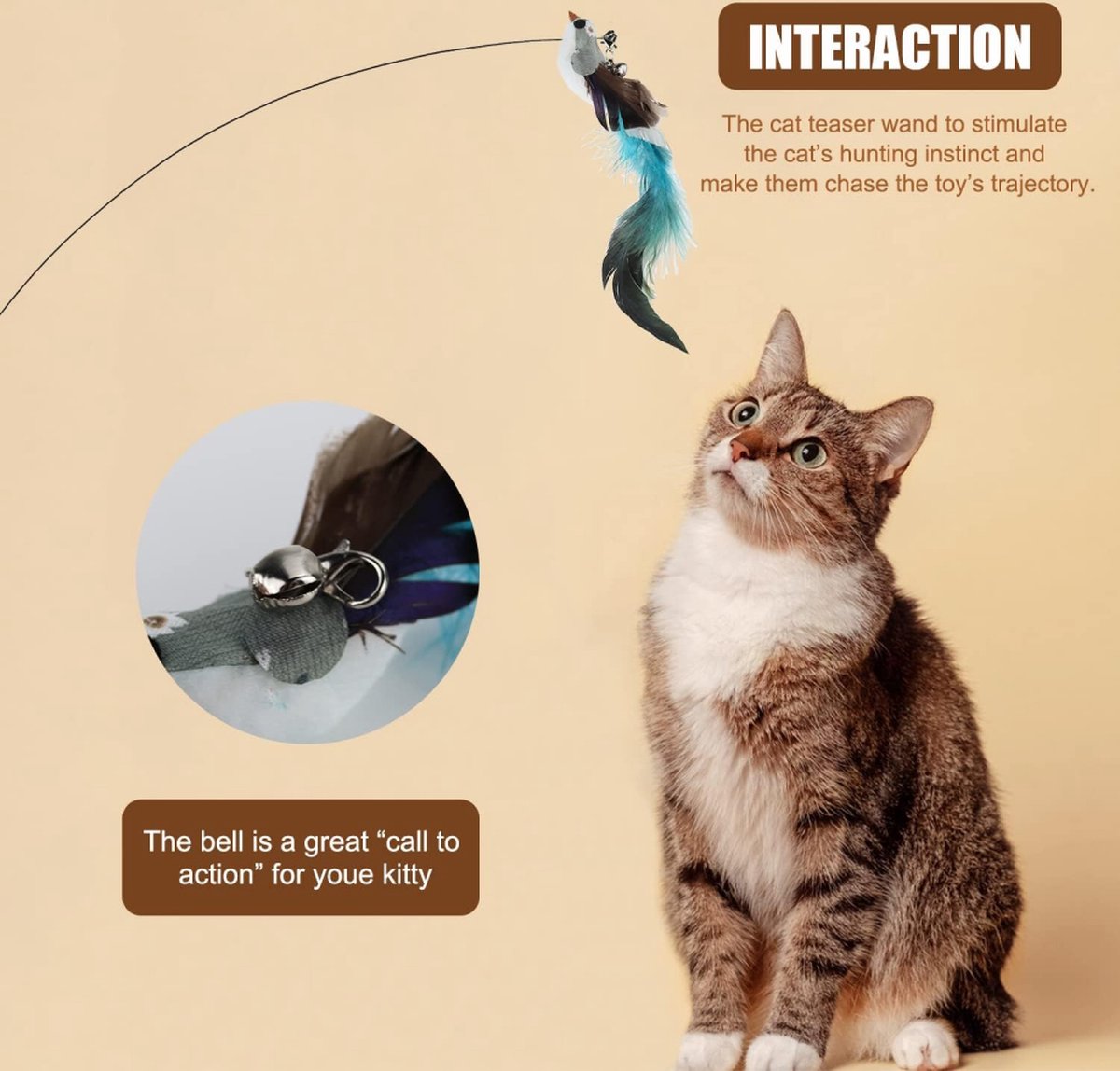 Toy Fishing Rod for Cats - Cat Play Rod - Cat Fishing Rod - 2 Extra Spring Heads - With Suction Cup Base - Interactive Cat Toy - Cat Toy - Cat Toys - Cat Troublemaker - Cat Toys