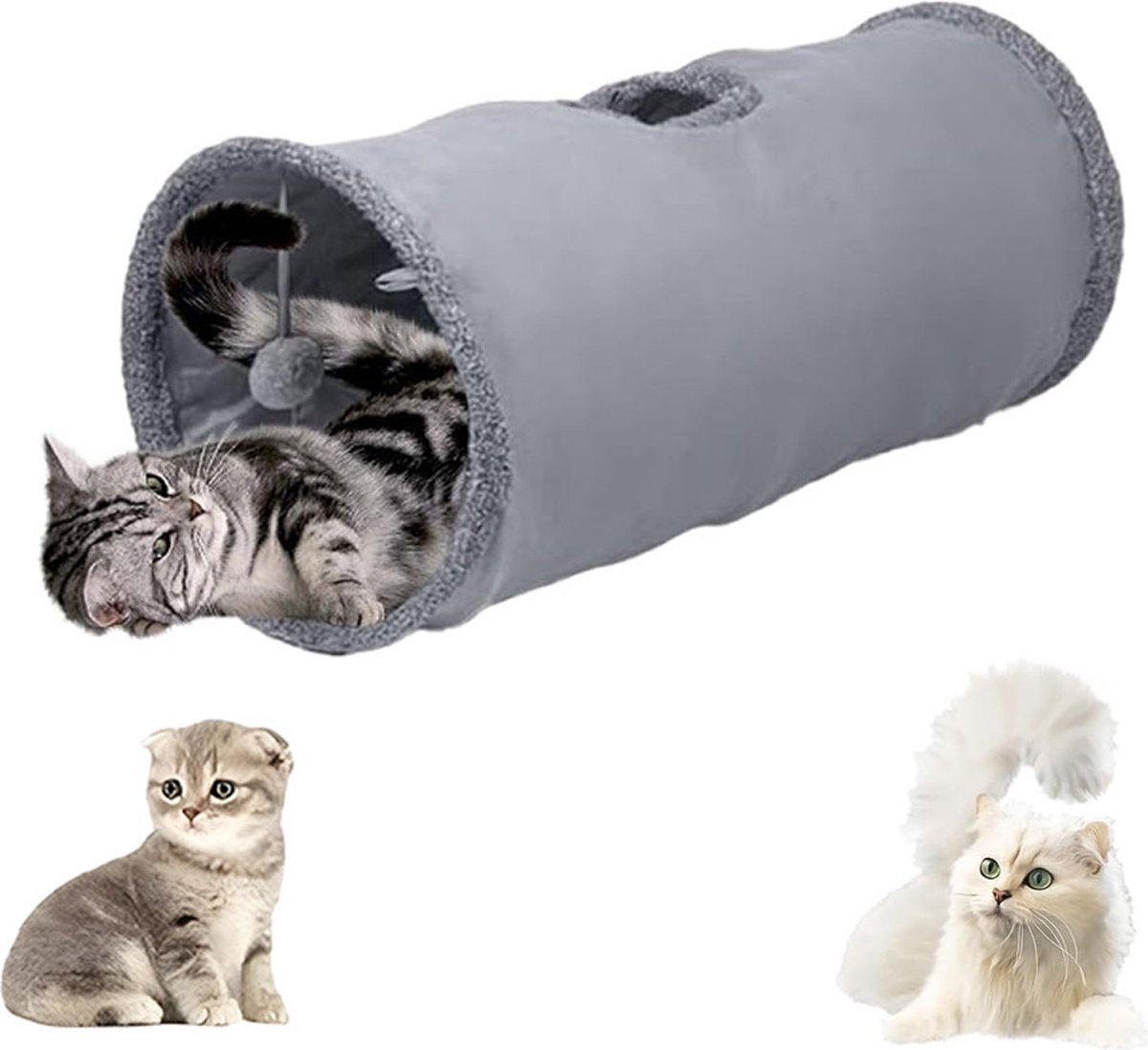 Cat Tunnel with Play Ball - 67cm - Play Tunnel - Rabbit Tunnel - Cat House - Dog Tunnel - Cat Toys - Cat Toys - Crawl Tunnel - Cat Toy - Foldable - Extra Sturdy - Anthracite