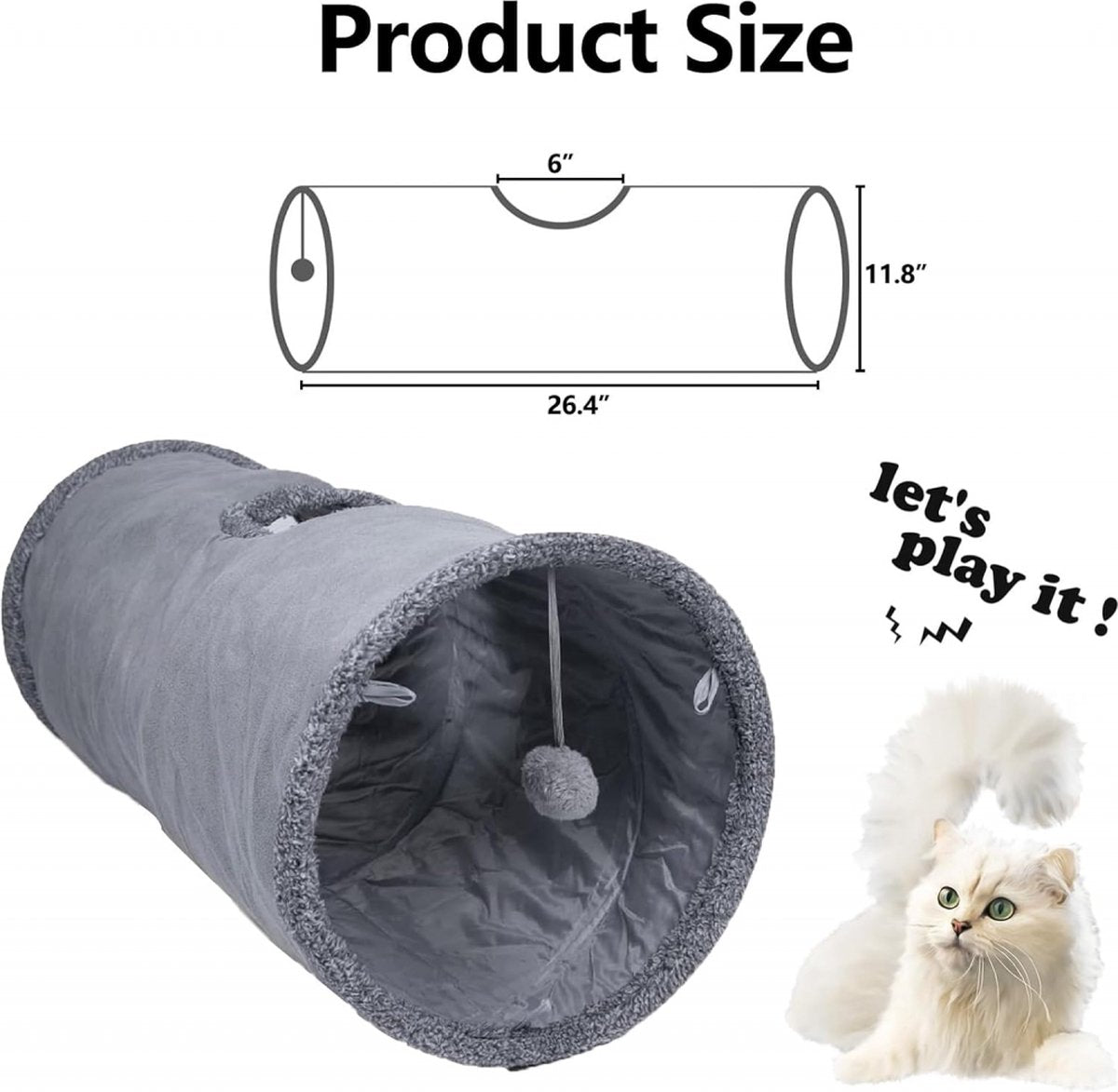 Cat Tunnel with Play Ball - 67cm - Play Tunnel - Rabbit Tunnel - Cat House - Dog Tunnel - Cat Toys - Cat Toys - Crawl Tunnel - Cat Toy - Foldable - Extra Sturdy - Anthracite
