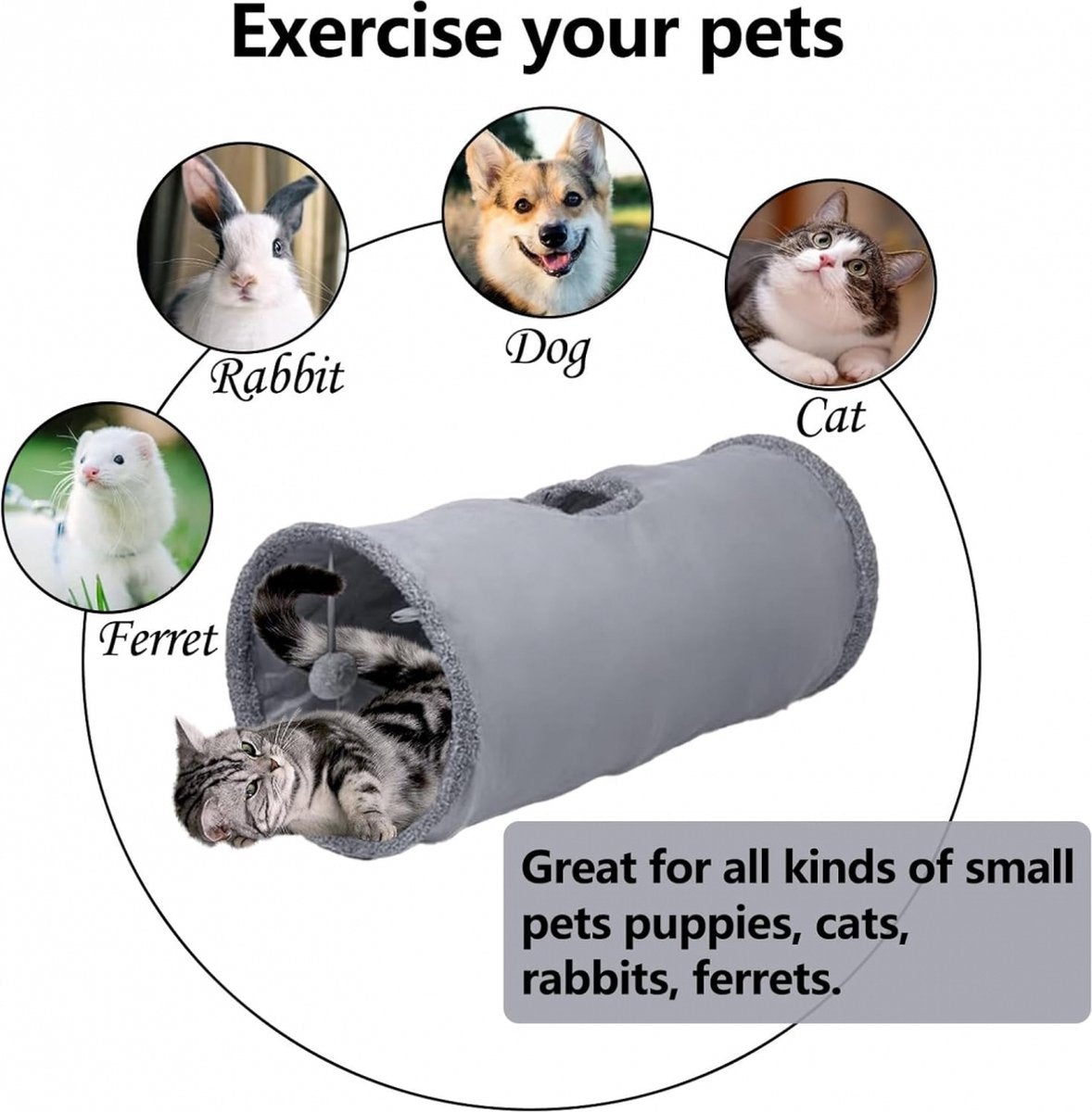 Cat Tunnel with Play Ball - 67cm - Play Tunnel - Rabbit Tunnel - Cat House - Dog Tunnel - Cat Toys - Cat Toys - Crawl Tunnel - Cat Toy - Foldable - Extra Sturdy - Anthracite