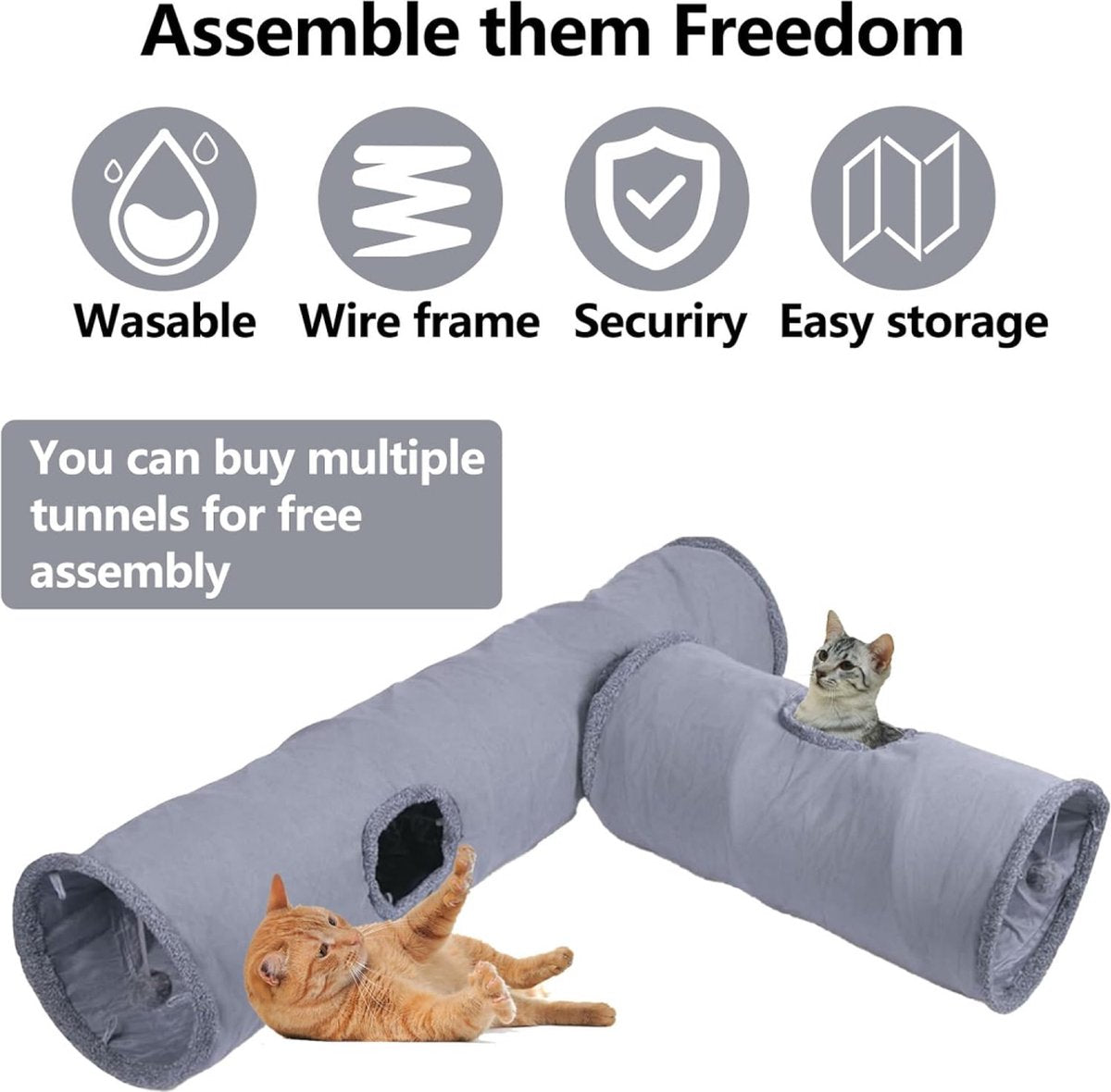 Cat Tunnel with Play Ball - 67cm - Play Tunnel - Rabbit Tunnel - Cat House - Dog Tunnel - Cat Toys - Cat Toys - Crawl Tunnel - Cat Toy - Foldable - Extra Sturdy - Anthracite