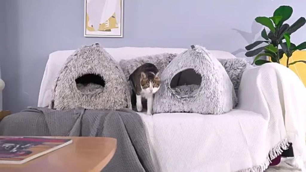 Cat Basket - Rabbit House - Cat House - Plush - Warmth - 40x40x37 CM - Rodent - Cat Bed - Kitten Basket - Animal House - Cat Cushion - Cat Den - Cat Houses - Cat Cave - Grey - Comfortable & Soft - For Rabbits, Cat, Guinea Pigs, Hamsters, Puppies