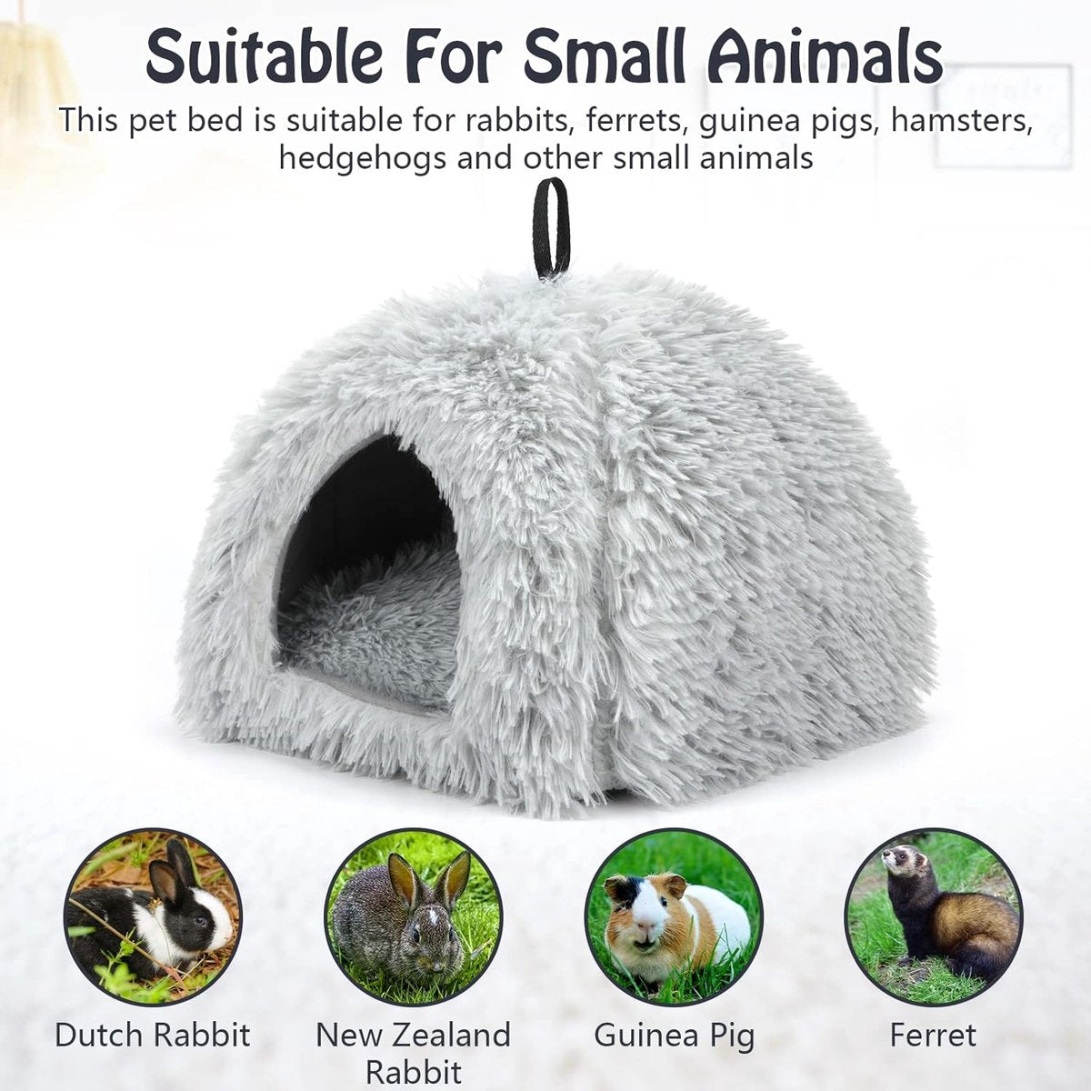 Cat Basket - Rabbit House - Cat House - Plush - Warmth - 40x40x37 CM - Rodent - Cat Bed - Kitten Basket - Animal House - Cat Cushion - Cat Den - Cat Houses - Cat Cave - Grey - Comfortable & Soft - For Rabbits, Cat, Guinea Pigs, Hamsters, Puppies