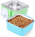 2 pieces - Hanging pet cage feeder - Pet feeder - 2-in-1 water bowl - adjustable - removable - double stainless steel design - for dog, puppy, cat, rabbit, guinea pig, hedgehog, bird - green and blue