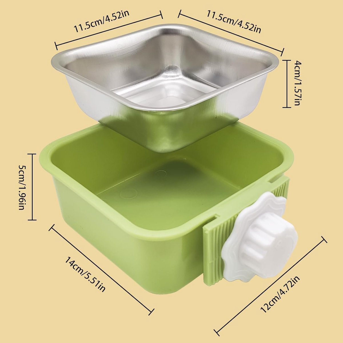 2 pieces - Hanging pet cage feeder - Pet feeder - 2-in-1 water bowl - adjustable - removable - double stainless steel design - for dog, puppy, cat, rabbit, guinea pig, hedgehog, bird - green and blue