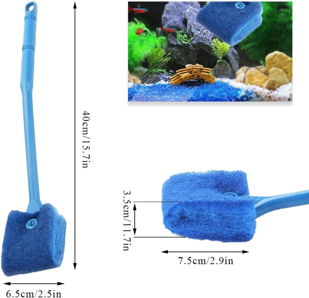2 pieces - Aquarium Cleaning Brush - with 40 cm long handle - with 2 replacement cleaning cloths - sponge Brush with Long Handle - cleaning sponges - algae cleaning brush - accessories for cleaning aquarium glass - Blue, Green