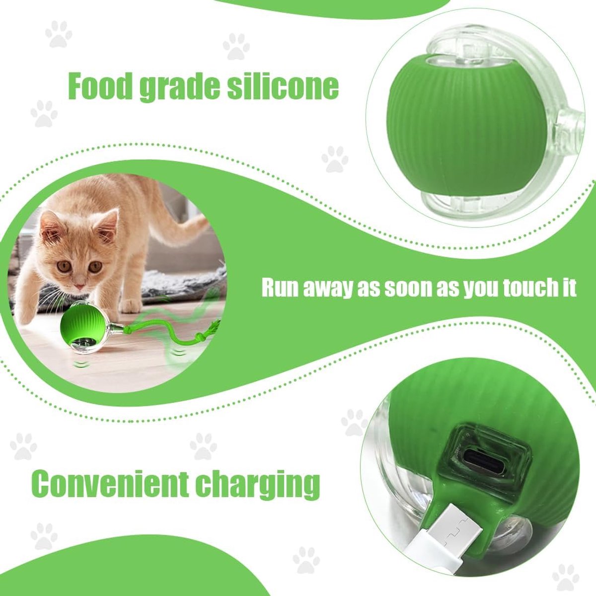 Electric Cat Ball Toy - Cat Toys - Electric Toy Ball - Pet Toys - Smart Toy Ball - Automatic Rolling Cat Ball - Interactive Cat Toy - Rechargeable - Cat Ball for Play and Interaction - Green