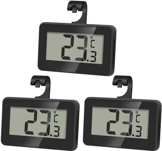 Set of 3 digital refrigerator thermometers - Magnetic aquarium thermometer with hook - Mini refrigerator thermometer - Freezer thermometer - for home, restaurant, bar - Black