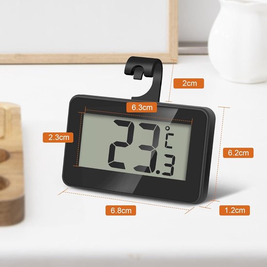 Set of 3 digital refrigerator thermometers - Magnetic aquarium thermometer with hook - Mini refrigerator thermometer - Freezer thermometer - for home, restaurant, bar - Black